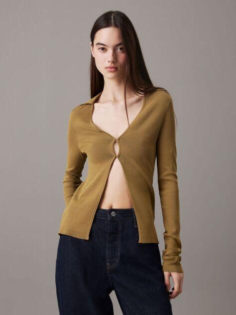 Verde Cardigan Din Tricot Elastic Cu Croiala Slim  Femei