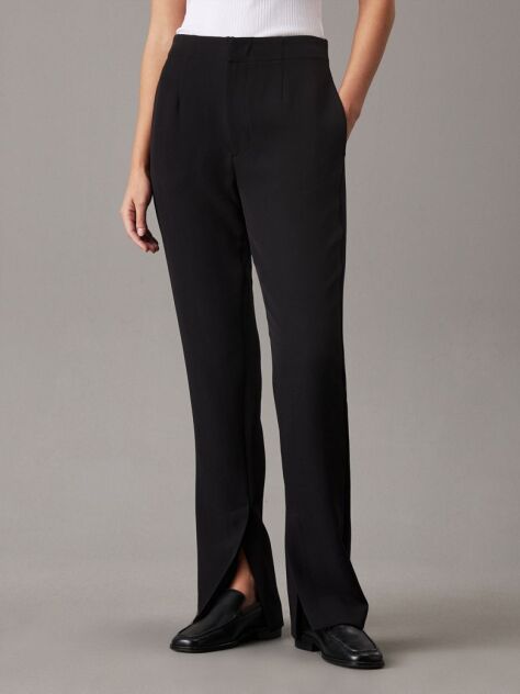 Negru Pantaloni Slim Din Crep Cu Tiv Despicat  Femei