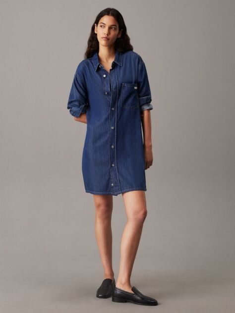 Denim Rochie-Camasa Din Denim Cu Curea  Femei