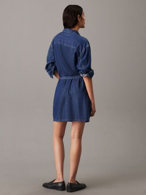 Denim Rochie-Camasa Din Denim Cu Curea  Femei