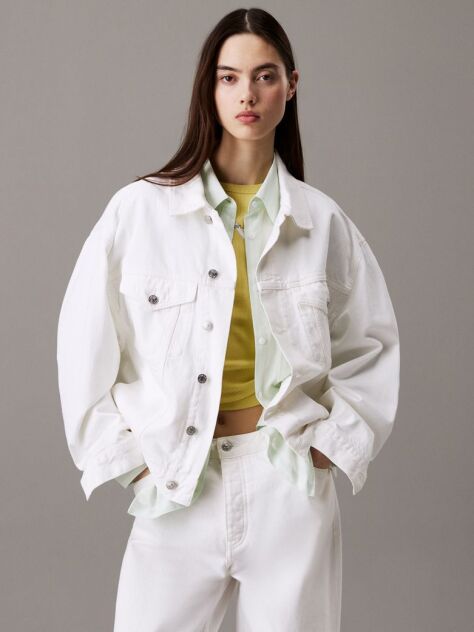 Denim Jacheta Denim Cu Croiala Boxy  Femei