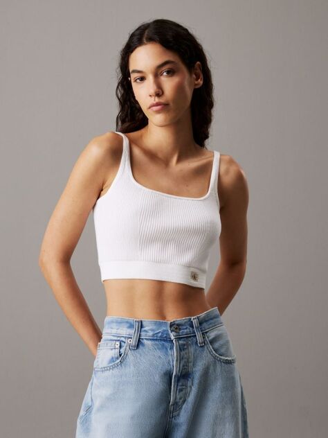 Alb Top Bralette Din Bumbac Cu Textura Rib  Femei