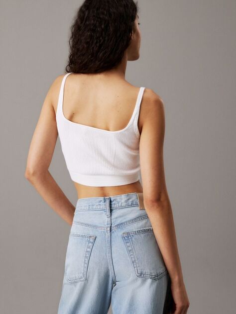 Alb Top Bralette Din Bumbac Cu Textura Rib  Femei