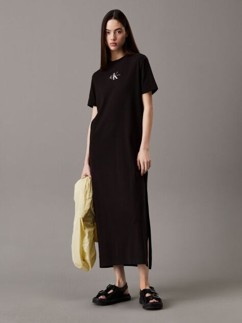 Negru Rochie Maxi Tip Tricou Din Bumbac Cu Textura Rib  Femei