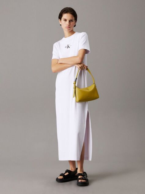 Alb Rochie Maxi Tip Tricou Din Bumbac Cu Textura Rib  Femei