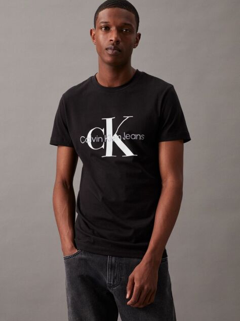 Negru Tricou Slim Cu Logo Monograma  Barbati