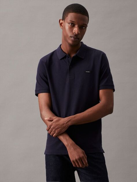 Blue Slim Stretch Pique Polo Shirt  Men