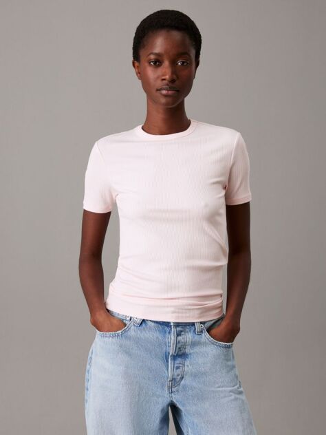 Roz Tricou Slim Din Modal Cu Textura Rib  Femei