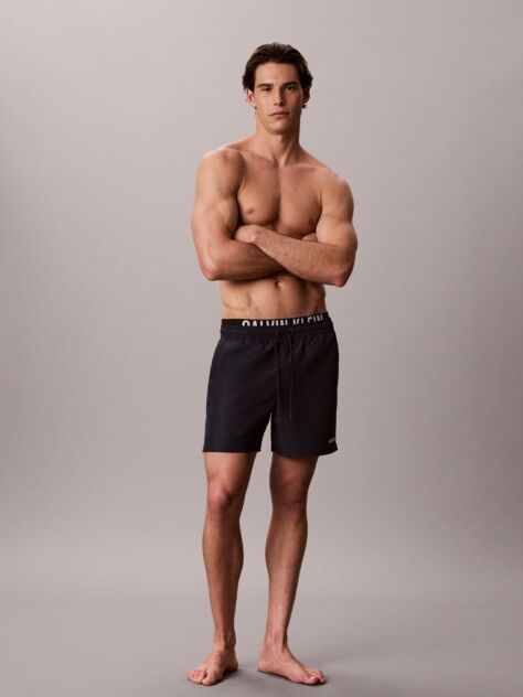 Negru Pantaloni Scurti De Baie Cu Elastic Dublu La Talie - Intense Power  Barbati