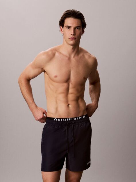Negru Pantaloni Scurti De Baie Cu Elastic Dublu La Talie - Intense Power  Barbati