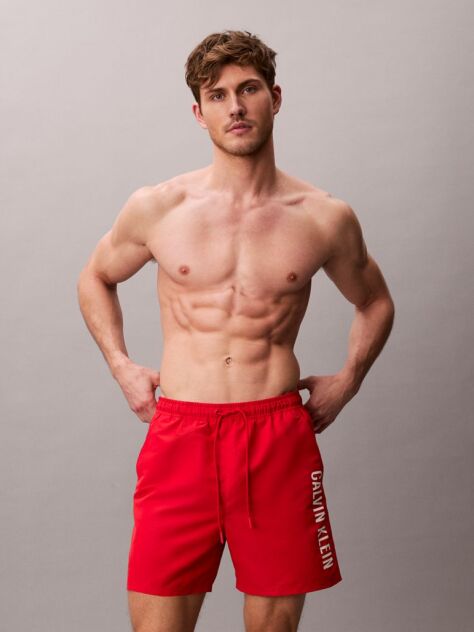 Rosu Pantaloni Scurti De Baie Medii Cu Snur - Intense Power  Barbati