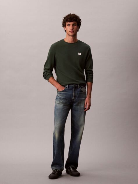 Verde Bluza Cu Maneca Lunga Si Textura Waffle  Barbati