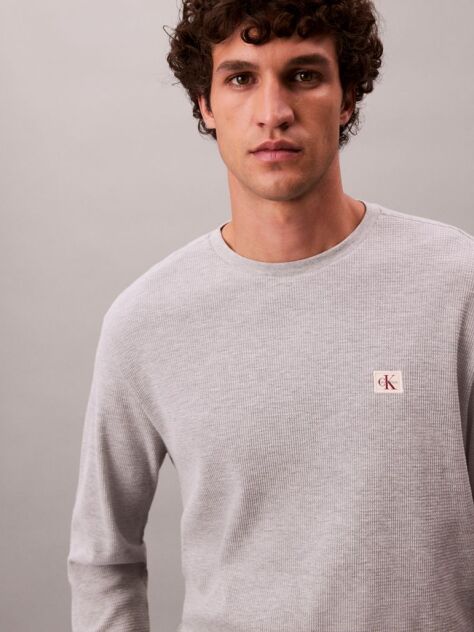 Gri Bluza Cu Maneca Lunga Si Textura Waffle  Barbati