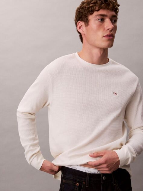 White Long Sleeve Waffle T-shirt  Men