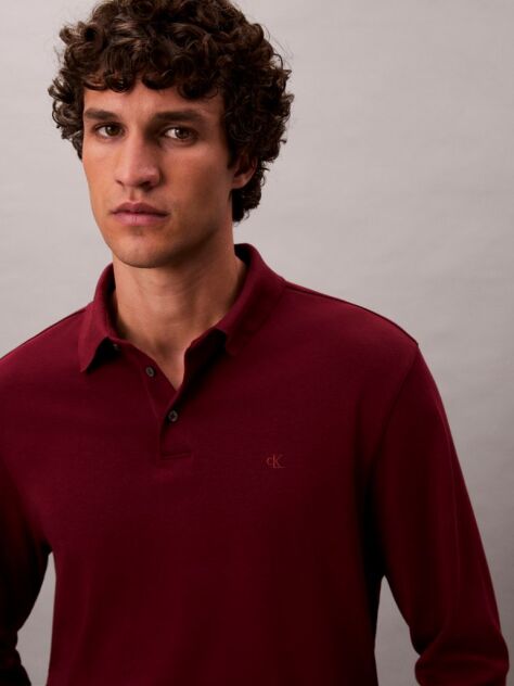 Rosu Tricou Polo Cu Maneca Lunga Din Bumbac Supima  Barbati