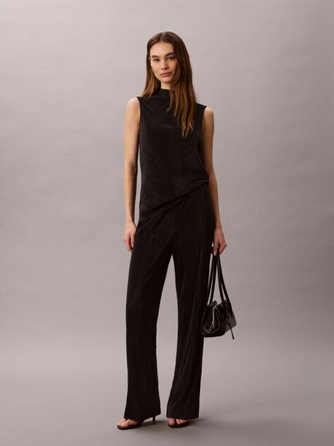 Negru Pantaloni Lounge Plisati Cu Talie Elastica  Femei
