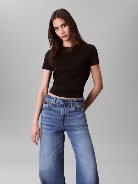 Negru Tricou Cu Maneca Scurta Si Guler Rotund Din Supima  Femei