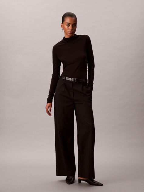 Negru Top Slim Cu Guler Mock  Femei