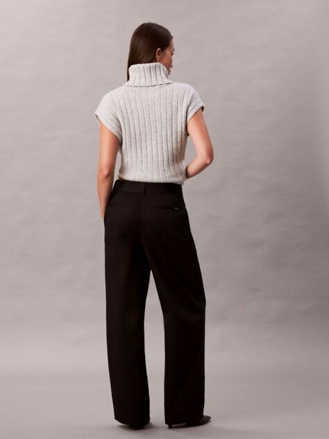 Negru Pantaloni Din Bumbac Twill Cu Cordon  Femei