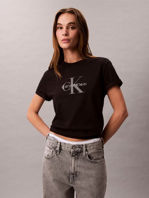 Negru Tricou Cu Logo Monograma  Femei