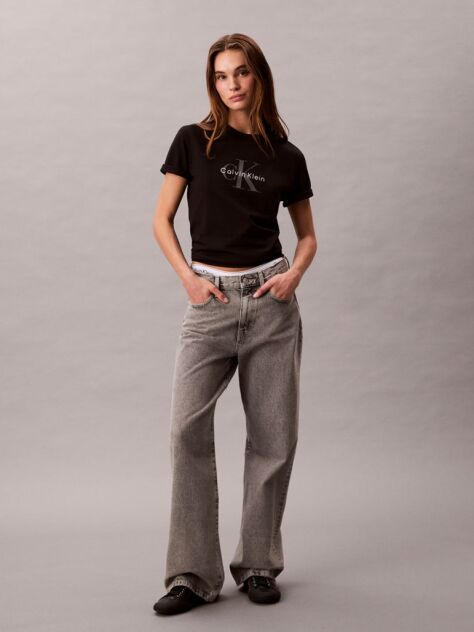 Negru Tricou Cu Logo Monograma  Femei