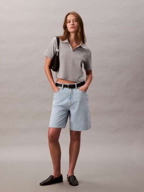 Denim Pantaloni Scurti Bermuda Relaxati Din Amestec De In  Femei