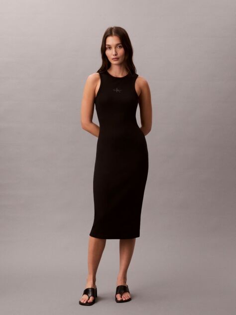 Negru Rochie Midi Tip Top Reiata Cu Monograma  Femei