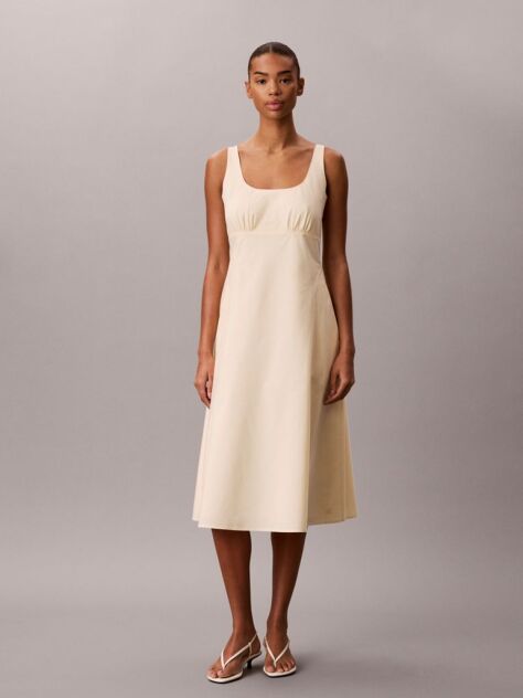 Bej Rochie Midi Din Poplin De Bumbac  Femei