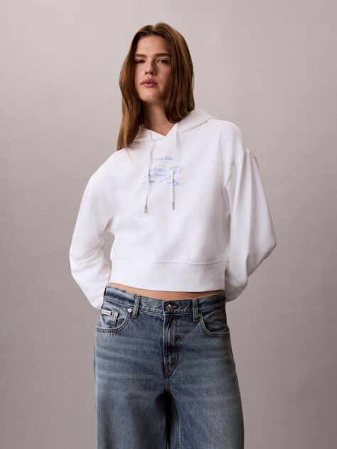 Alb Hanorac Crop Din French Terry Cu Logo Grafic  Femei