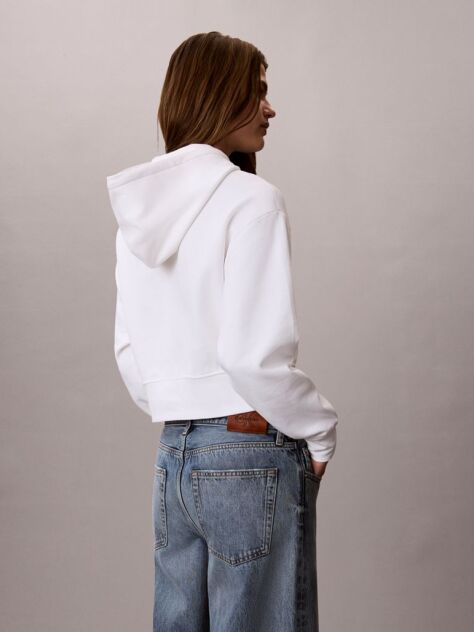 Alb Hanorac Crop Din French Terry Cu Logo Grafic  Femei