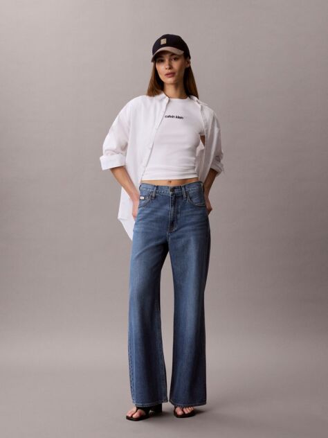 Alb Tricou Din Bumbac Reiat Cu Logo Brodat  Femei