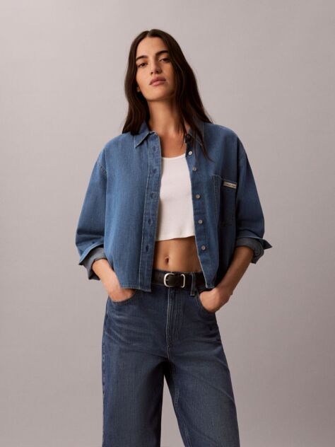 Denim Camasa Cu Croiala Scurta  Femei
