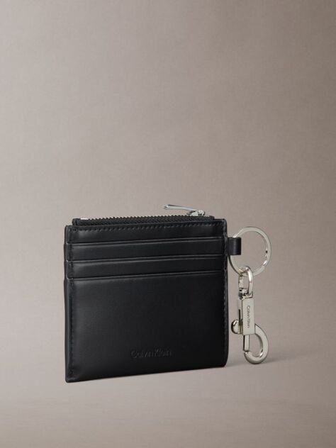 Negru Portcard Din Piele Cu Logo Metalic Si Clips  Barbati