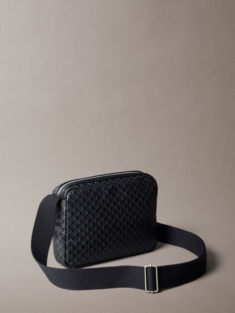 Black Coated Emblem Logo Crossbody Camera Bag  Men