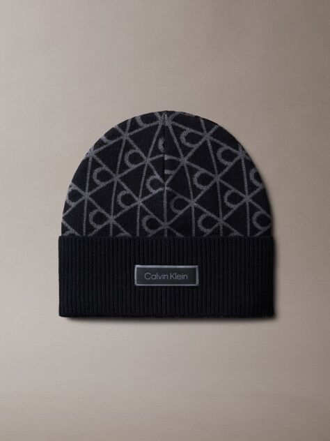 Negru Caciula Din Amestec De Lana Cu Emblema Jacquard  Barbati