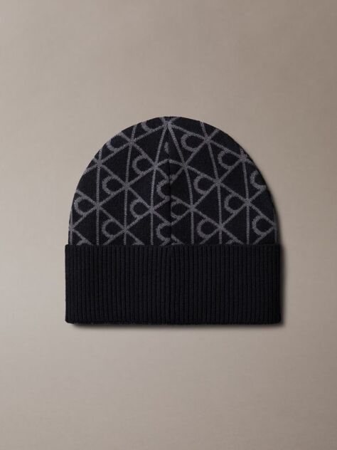 Negru Caciula Din Amestec De Lana Cu Emblema Jacquard  Barbati