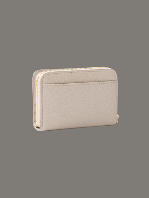 Beige Leather RFID Zip Around Wallet  Women