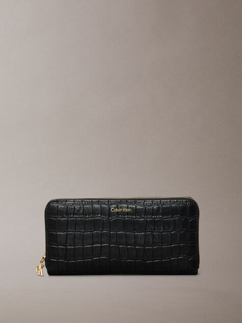 Negru Portofel Din Piele Cu Efect Croco, Cu Protectie RFID Si Inchidere Cu Fermoar  Femei