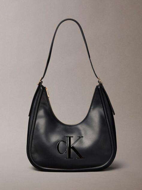 Negru Geanta Hobo Cu Logo Crescent Si Textura Moale  Femei