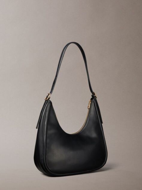 Negru Geanta Hobo Cu Logo Crescent Si Textura Moale  Femei
