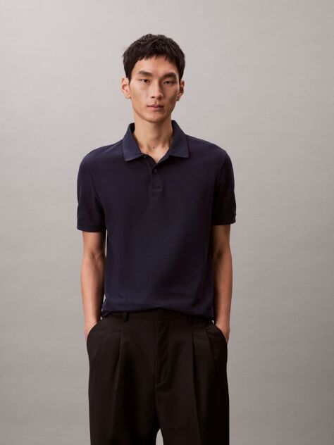Albastru Tricou Polo Din Piqué Cu Borduri Contrastante  Barbati