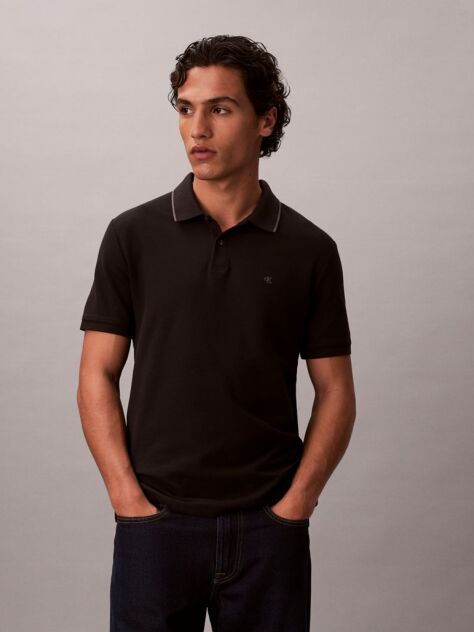 Black Piqué Tipping Polo Shirt  Men