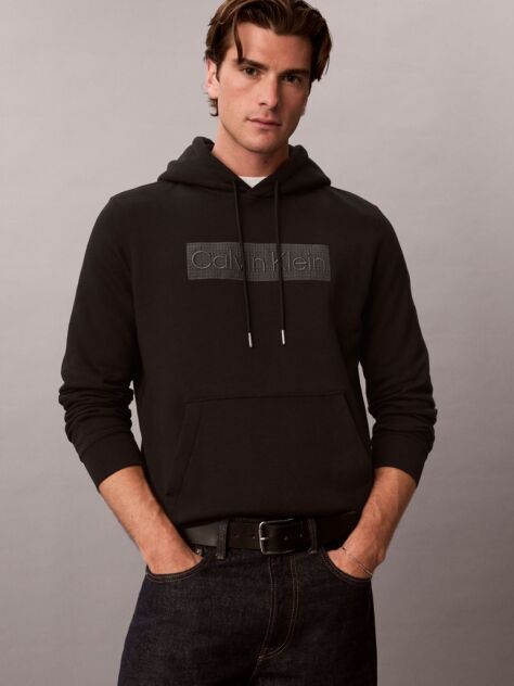 Negru Hanorac Din Fleece Cu Logo Grafic Brodat  Barbati