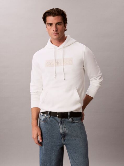 Alb Hanorac Din Fleece Cu Logo Grafic Brodat  Barbati