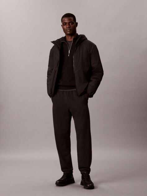 Negru Pantaloni Jogger Din Terry Cu Logo Cauciucat Si Mansete La Glezna  Barbati