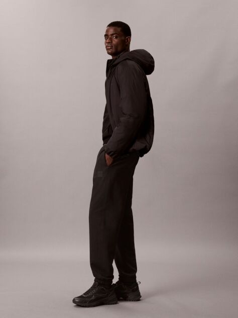 Negru Pantaloni Jogger Din Terry Cu Logo Cauciucat Si Mansete La Glezna  Barbati