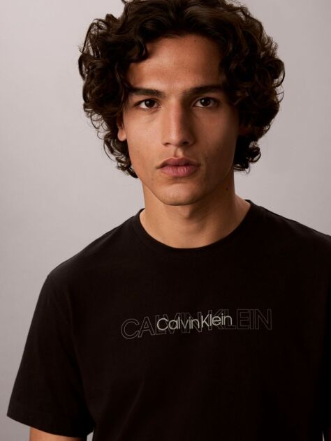 Negru Tricou Cu Decolteu Rotund Si Logo Grafic Repetitiv  Barbati