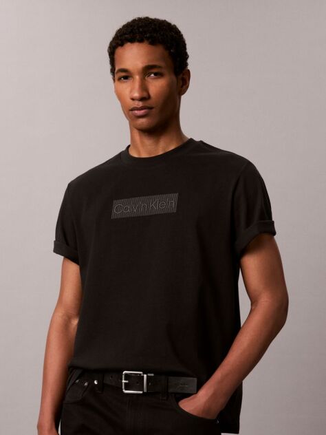 Negru Tricou Cu Decolteu Rotund Si Logo Brodat  Barbati