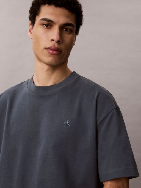 Albastru Tricou Oversized Cu Logo Embosat  Barbati
