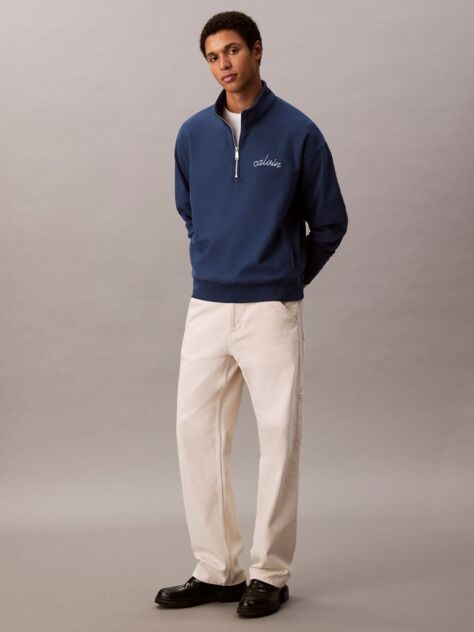Blue Chain Stitch Logo 1/4 Zip Sweatshirt  Men